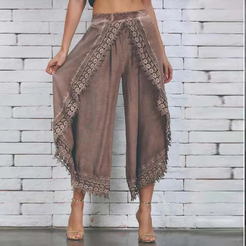 Lace Harem Pant Women Loose Solid Wide Leg Arc-Shaped Cutting Pants Women 2023 New Lace Long Leggings Oversize 5Xl