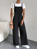European and American Suspender Jumpsuit Women's 2024 Summer New Fashion Casual Solid Long Wide Leg Women Overalls Jumpsuit