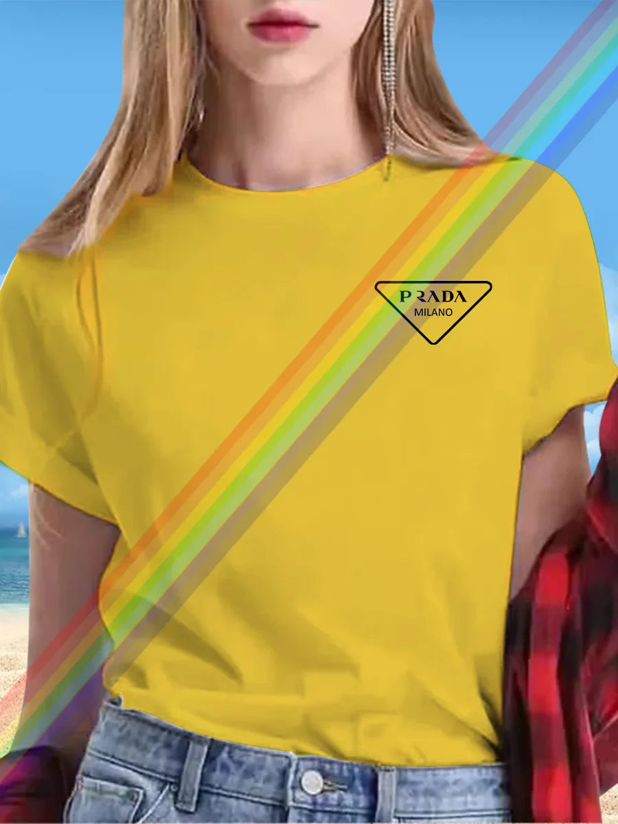 Summer women's letter P women's printed short-sleeved T-shirt round neck short-sleeved women's fashion street printed clothing