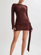 TARUXY Backless Sexy Knitted Dresses Women's Floral Lace Up Irregular Splice Slim Evening Mini Dress Autumn Elegant Long Sleeve