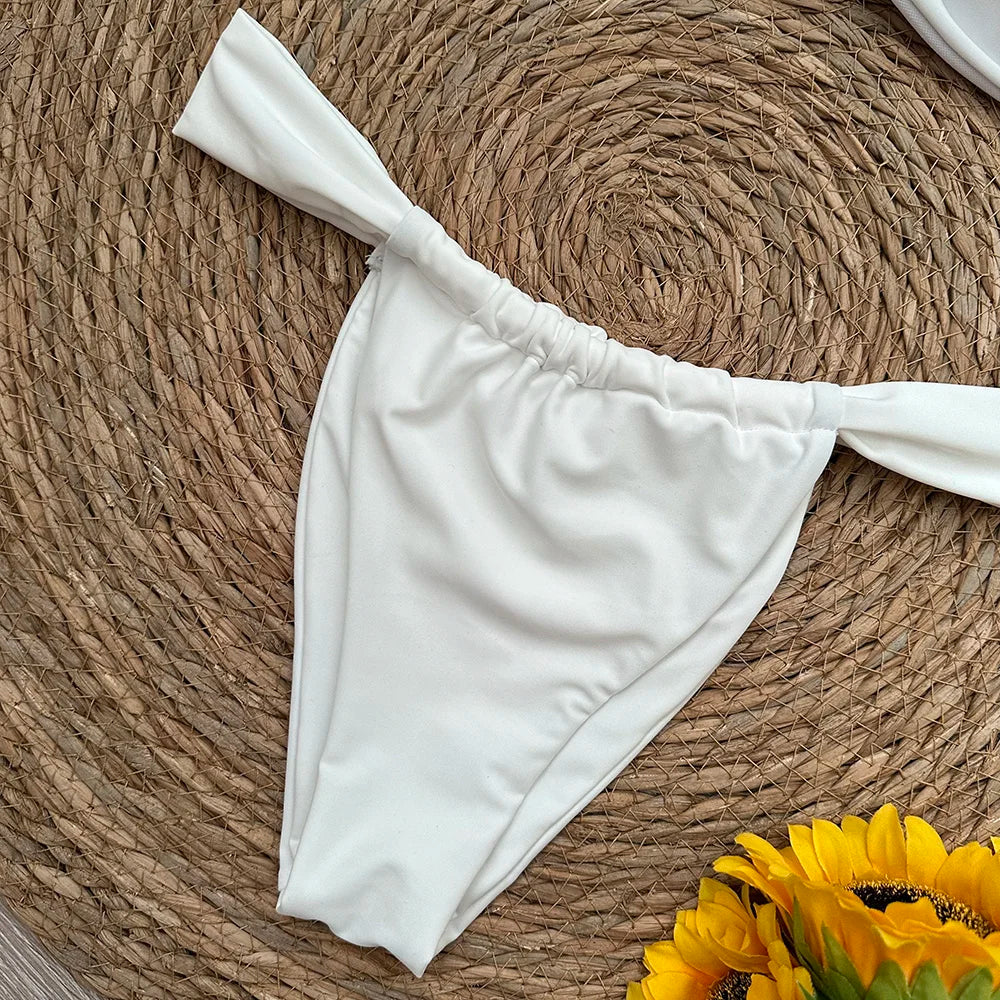 Bandeau Bikini Push Up Women Swimsuits 2025 Sexy Female Swimwear Brazilian Bikini Set Thong Biquini Swim Suits Solid Beachwear