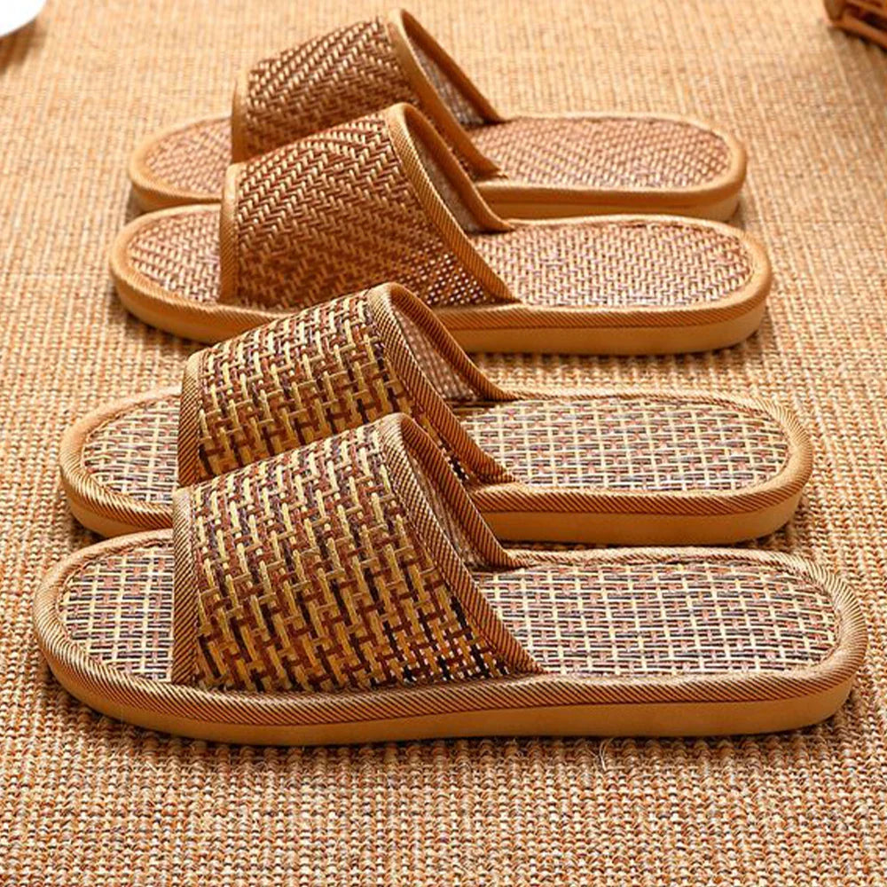 BASATU Women And Men Slippers Non-Slip Home Rattan Grass Indoor Couple Home Men And Women Spring And Summer Bamboo Woven Sandals
