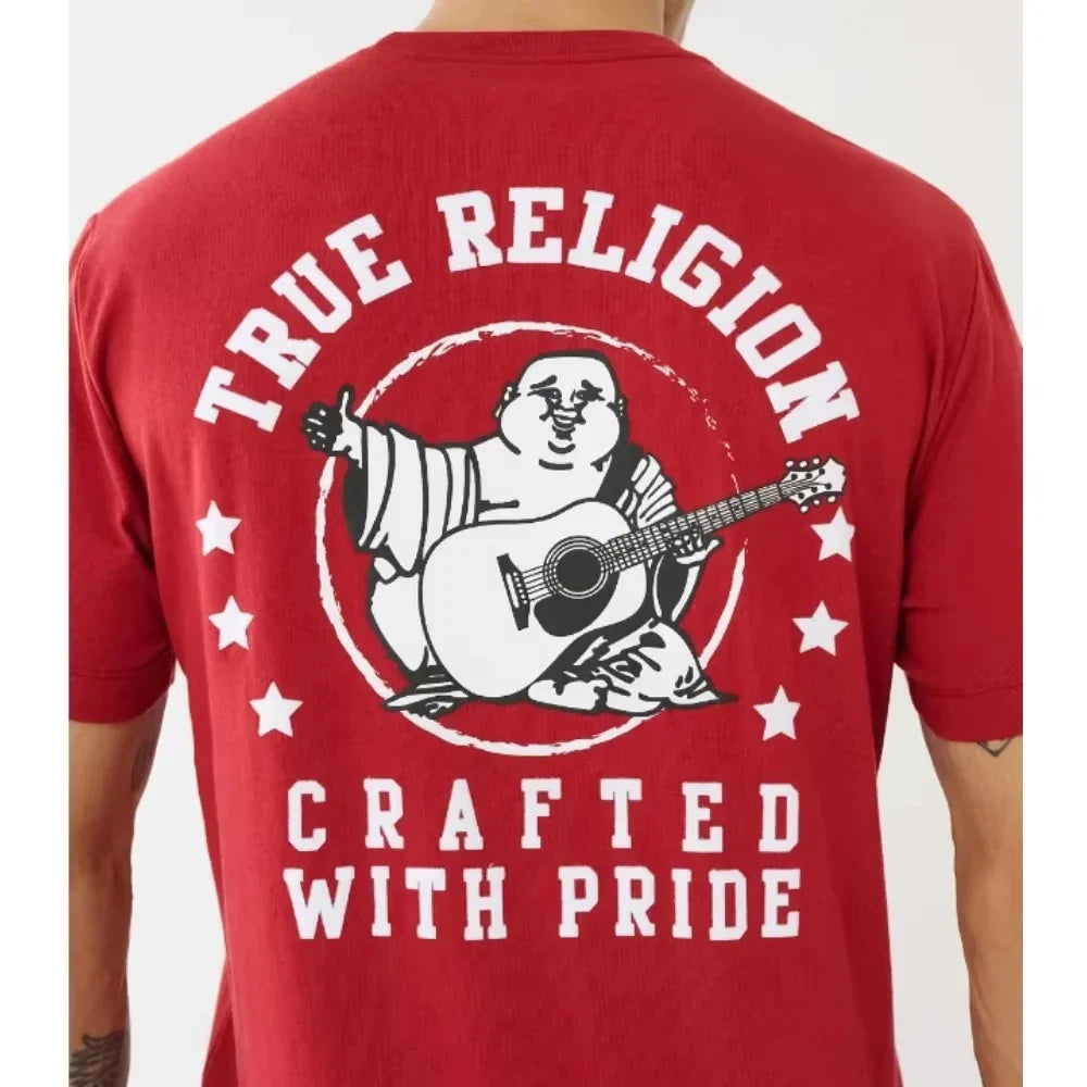 True Religion T-shirt Graphics T-shirt Men Cotton Graphic Crew Neck T-shirt Printed Short Sleeve Comfortable Breathable Top