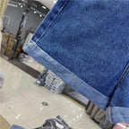 High-waisted Loose-fit Women's Jeans Slimming Style Casual A- line Trousers Ruffled Edges Lightweight Heat Pants