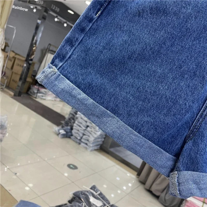 High-waisted Loose-fit Women's Jeans Slimming Style Casual A- line Trousers Ruffled Edges Lightweight Heat Pants