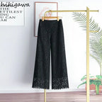 Lace Wide Leg Pants for Women 2025 New Bottoms Loose Straight Trousers High Waist Solid Color Temperament Summer Pantalon Femme
