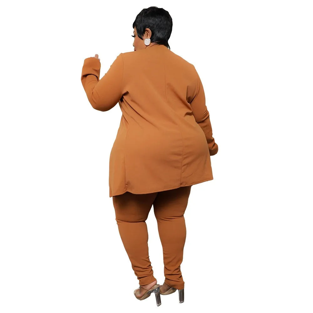 XL-5XL 2024 Winter Women Casual Suits Plus Size Two Piece Sets Solid Color Fashion Business Elegant Pant Suit Dropshipping