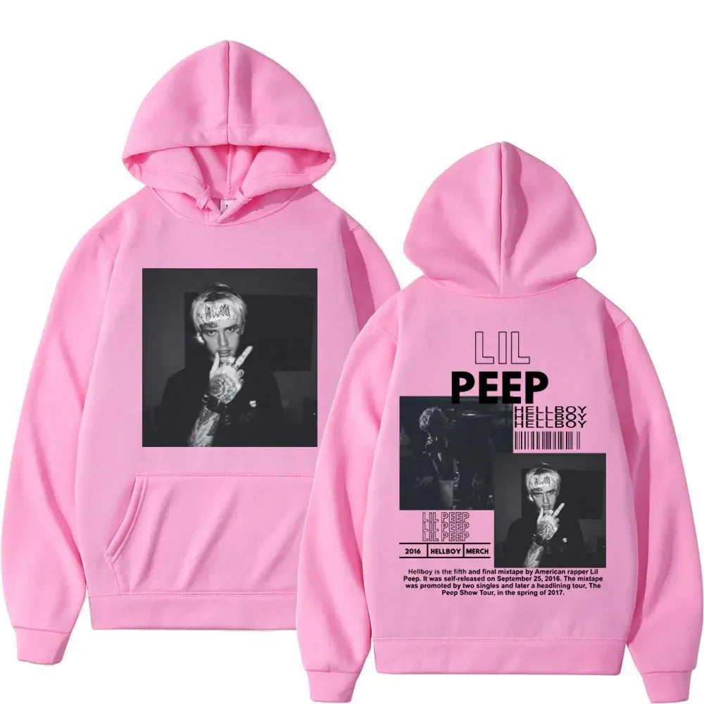 Hip hop rapper Lil Peep patterned hoodie high-quality fashion pullover men's and women's street fashion retro hooded sweatshirt