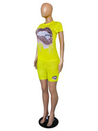 Wmstar Plus Size Two Piece Outfits for Women Tracksuit Shorts Sets  Lip Print Top Casual New In Matching Wholesale Dropshipping