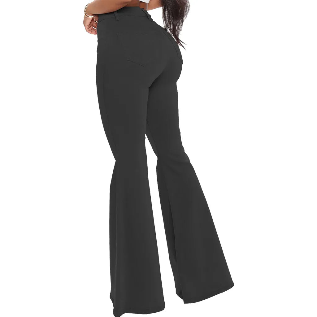 Women Jeans Flare Pants Sexy Denim Long Pant Hip Wrap Casual Solid Elegant Splice Regular Slim Fit High Waist Trousers Summer
