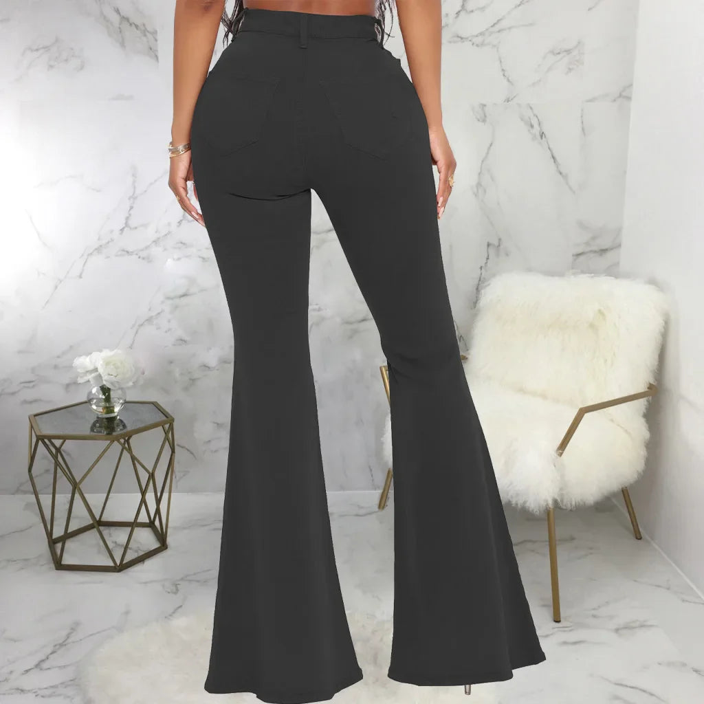 Women Jeans Flare Pants Sexy Denim Long Pant Hip Wrap Casual Solid Elegant Splice Regular Slim Fit High Waist Trousers Summer
