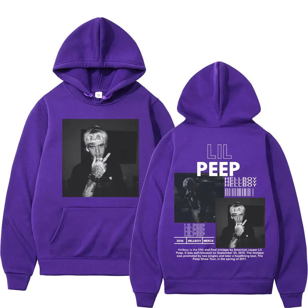 Hip hop rapper Lil Peep patterned hoodie high-quality fashion pullover men's and women's street fashion retro hooded sweatshirt