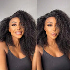 Geeta Half Wigs Human Hair Kinky Curly 3 In 1 Human Hair Wig Seamless Flip Over Half Wig Beginner Friendly Curly Wigs for Women