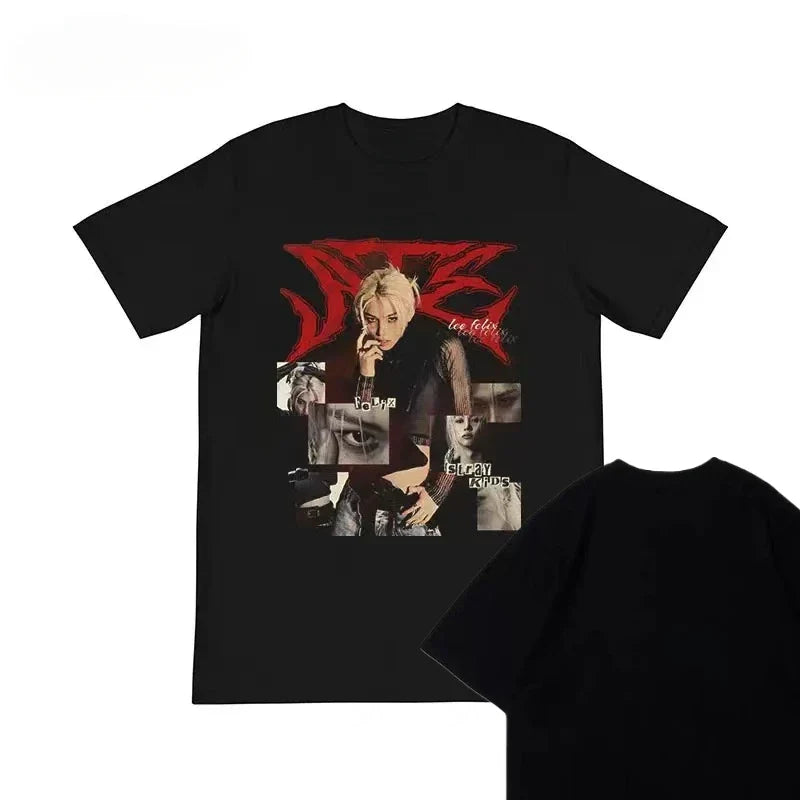 Felix Li Longfu Stray Kids Short sleeved T-shirt Cotton TEE Street Ins Korean Edition Loose Men's and Women's Hot ProductsSummer