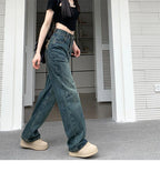 Wide Leg Jeans For Women High Waisted Contrasting Straight Leg Pant Autumn lady Loose Pants Streetwear