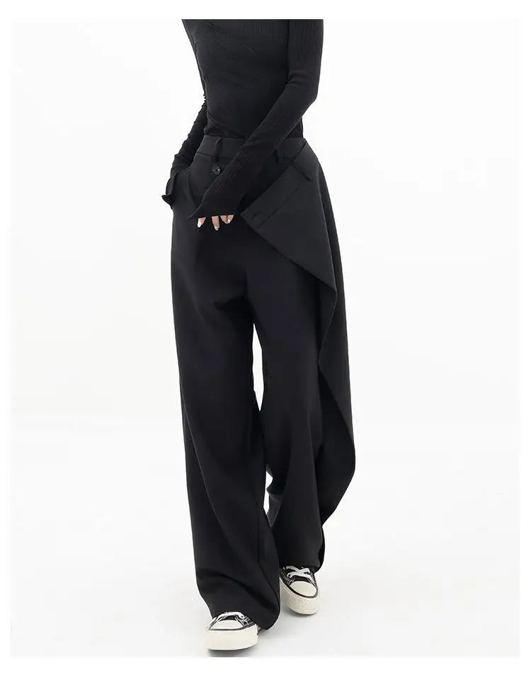 HOUZHOU Women Wide Suit Pants High Waist Gothic Japanese Style Baggy Black Trousers Irregular Straight Pants Casual Streetwear
