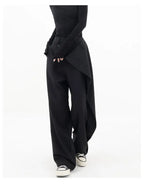 HOUZHOU Women Wide Suit Pants High Waist Gothic Japanese Style Baggy Black Trousers Irregular Straight Pants Casual Streetwear