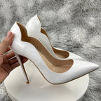 Fashion High Heels Sexy Shoes Women Pumps Large Size 43 44 45 White Stiletto Heel Patent Leather Office Wedding Shoes