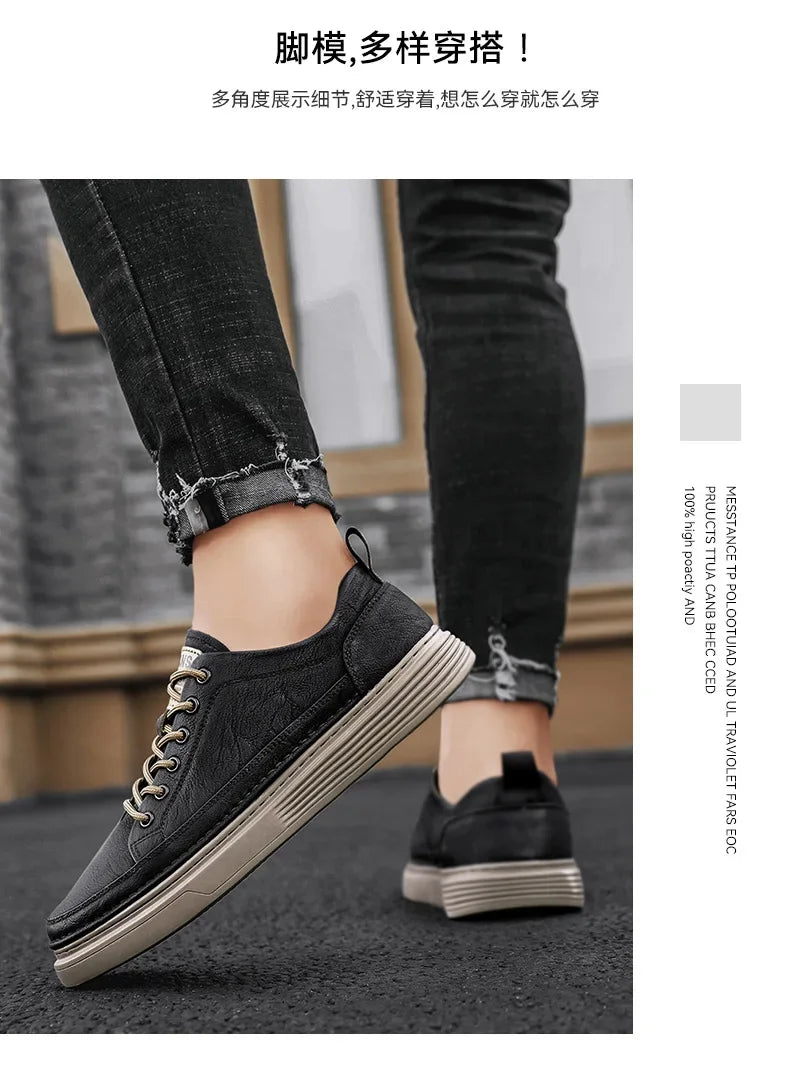 New Brand Men's Casual Leather Shoes Male Sneakers Comfortable Flat Shoes High End Fashion Lace Up Shoes for Men Tenis Masculino