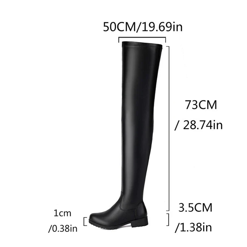 ANOVISHANA New Winter Autumn Over Knee Boots 3.5cm Square Heel Round Toe Leather Thigh High Fashion Big Size 45 46 47 48 US17