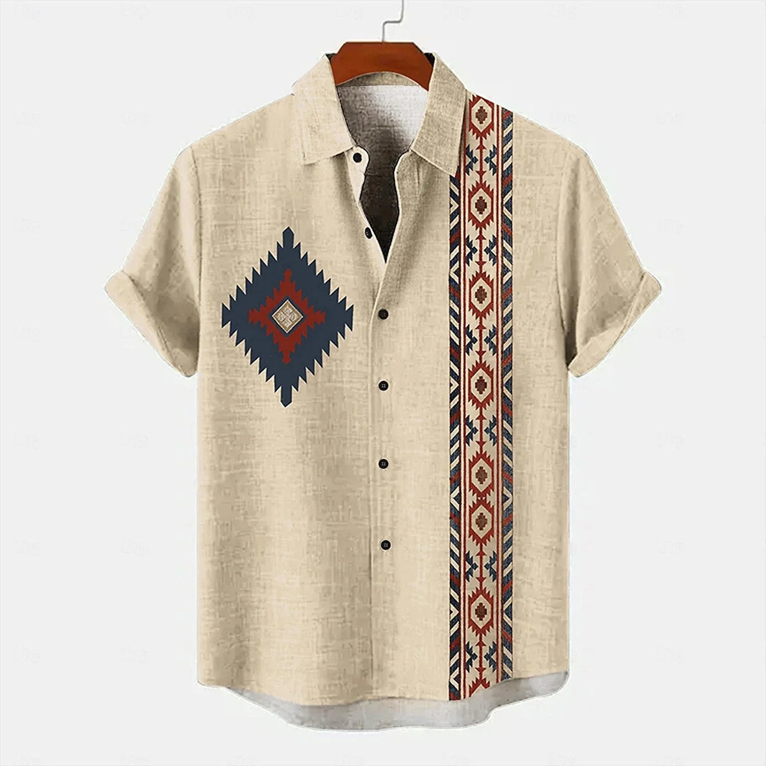 Vintage Men's Shirt Ethnic Pattern Print Short Sleeve Lapel Shirts Summer Fashion Casual Streetwear Male Oversized Clothing