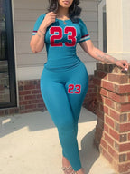 LW Plus Size Women Two Piece Tracksuits 23 Digital Print Skinny Pants Set  short Sleeve Sweatshirt +Skinny Pants Set Women Track