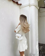 Elegant Women's Knitted Short Sleeve Dress Single Breasted High Waist Button Mini Curvy Dresse Knitwears White Black Summer 2025