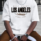 Summer men's 100% cotton comfortable casual loose plus size LOS ANGELES printed sports round neck short sleeved T-shirt top