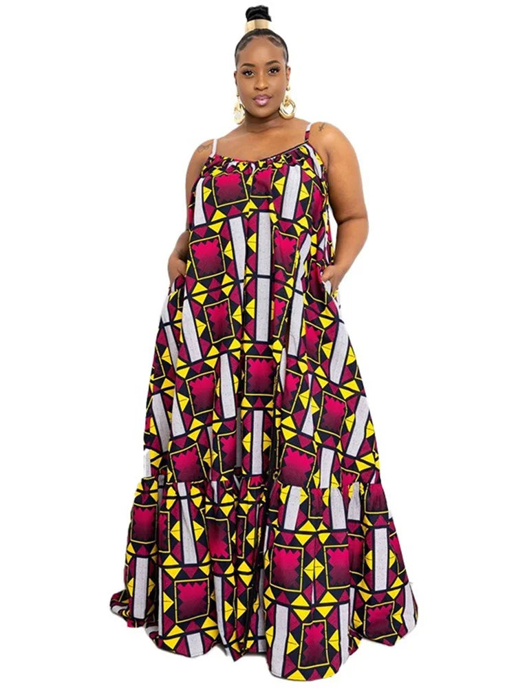 Wmstar Plus Size Dresses for Women Floral Printed Slip  Loose Stretch Big Swing Maxi Dress Summer Clothes Wholesale Dropshipping