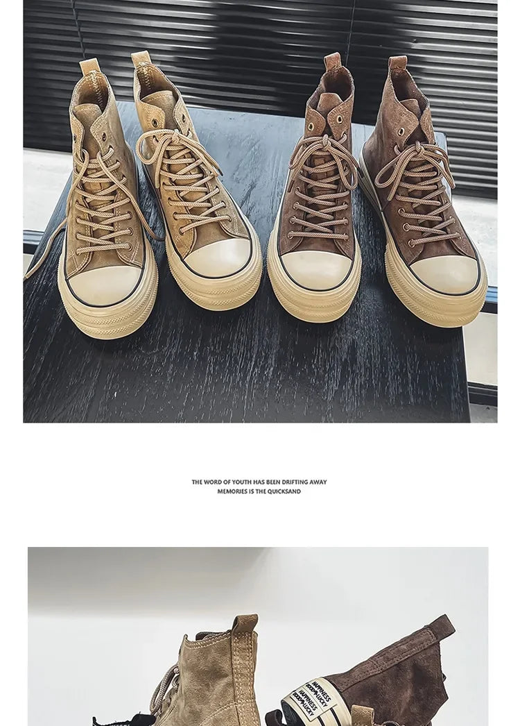 Classic Fashion Skateboarding Shoes for Men Women Comfy Suede Leather High Top Sneakers Men Height-increasing Platform Sneakers