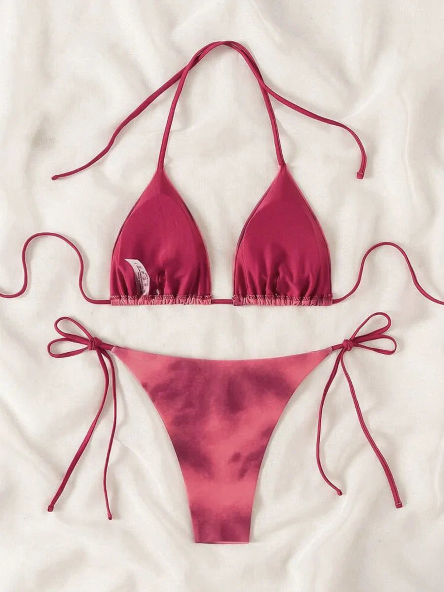 Tie Dye Bikins 2025 Mini Micro String Bikini Women Swimwear Female Swimsuit Two Pieces Bikini Set Halter Bathing Suit Swim Lady