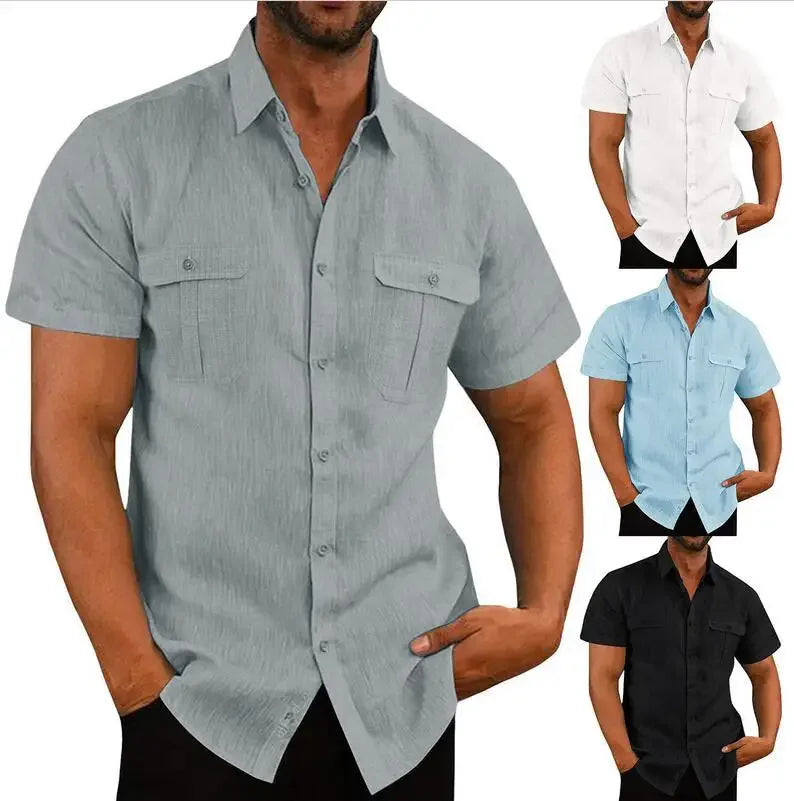 Cotton Linen Hot Sale Men Short-Sleeved Shirts Summer Solid Color Comfort Collar Casual Beach Style Plus SizeMale Shirts M-5XL
