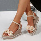 Lace Flower Wedge Heel Sandals for Women Summer Fashion Chunky Platform Sandalias Mujer Thick Bottom Non Slip Beach Shoes Woman