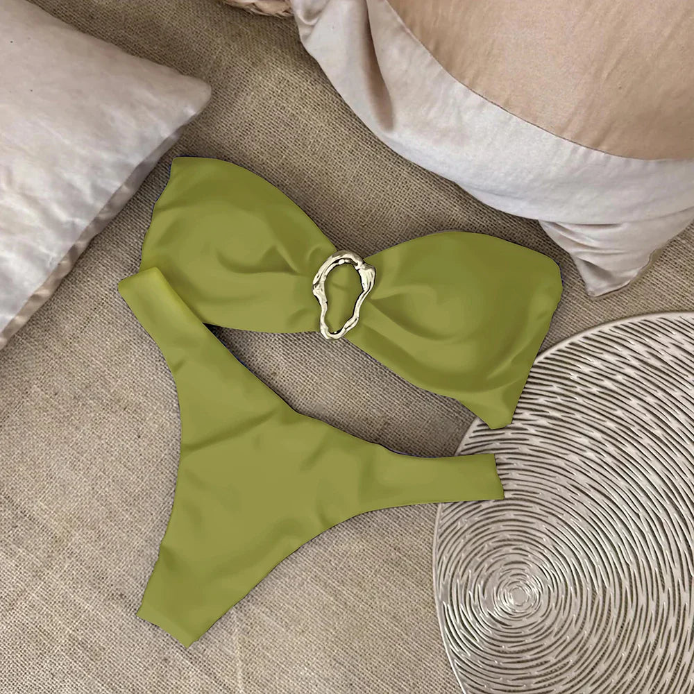 Bandeau Bikini Push Up Swimwear Women Swimsuits 2025 Sexy Brazilian Bikini Set Thong Micro Biquini Female Solid Beachwear