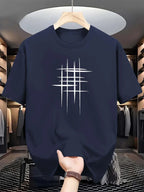 Men's summer 100 cotton fashionable casual loose plus size graphic line printed sports round neck short sleeved T-shirt top