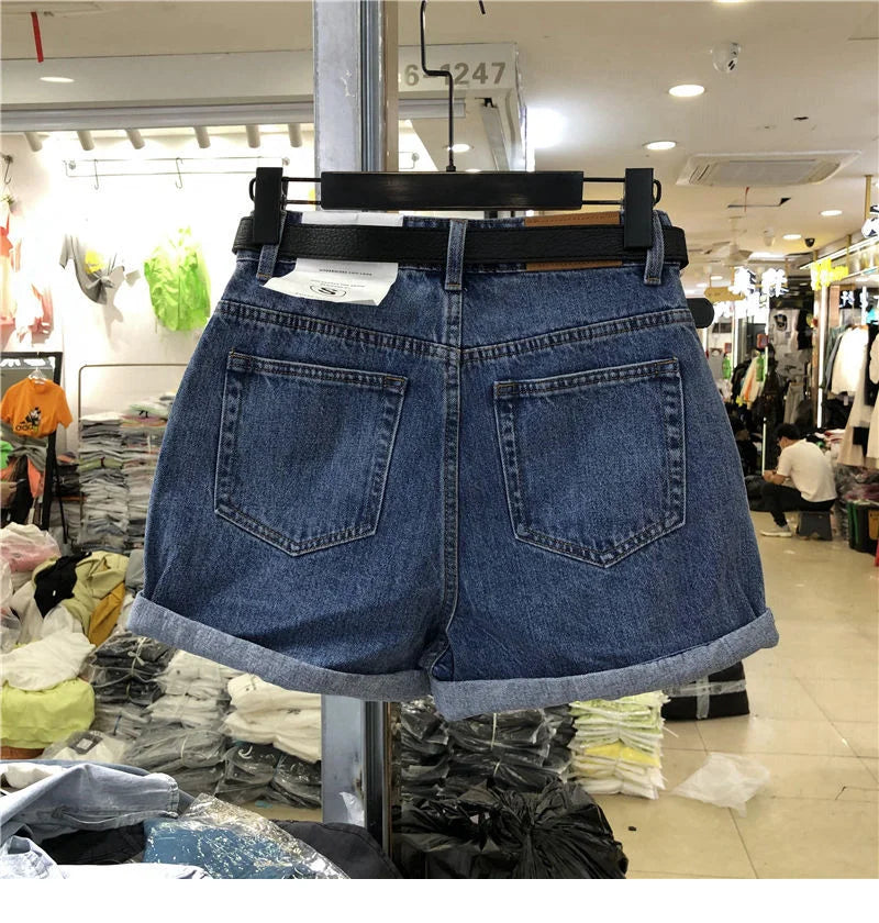 Black Gray Women Summer High-waist Slimming Outdoor Wear A- label Hot Pants Loose Cotton Shorts Urban Casual Style