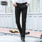 Men's Elastic Straight Pants Business Casual Long Suit Pants Male Formal Trousers Solid Colors Black BLue