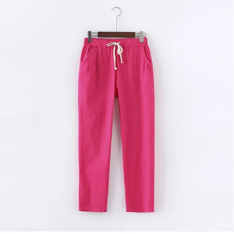 Women Pants Spring Summer Casual Harem Pants Cotton Elastic waist Harem Ankle-Length Trousers high quality for Female ladys