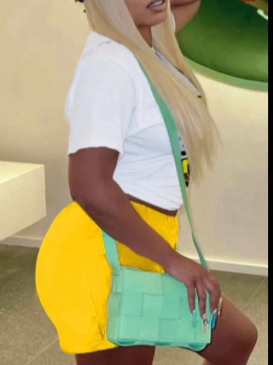 LW Plus Size Money Letter Print Shorts Set 2023 Women Round Neck Cartoon Two Pieces Street Short Sleeve Matching Suits