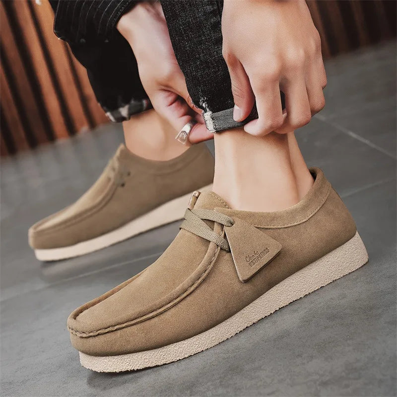 Fashion Khaki Casual Shoes For Men Suede Leather Loafers Men Platform Slip-on Men's Driving Shoes Lightweight Leisure Men Shoes