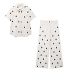 ZEVITY New Women Fashion Geometric Embroidery Wide Leg Pants High Waist Female Chic Zipper Fly Ankle Length Trousers Mujer P6247