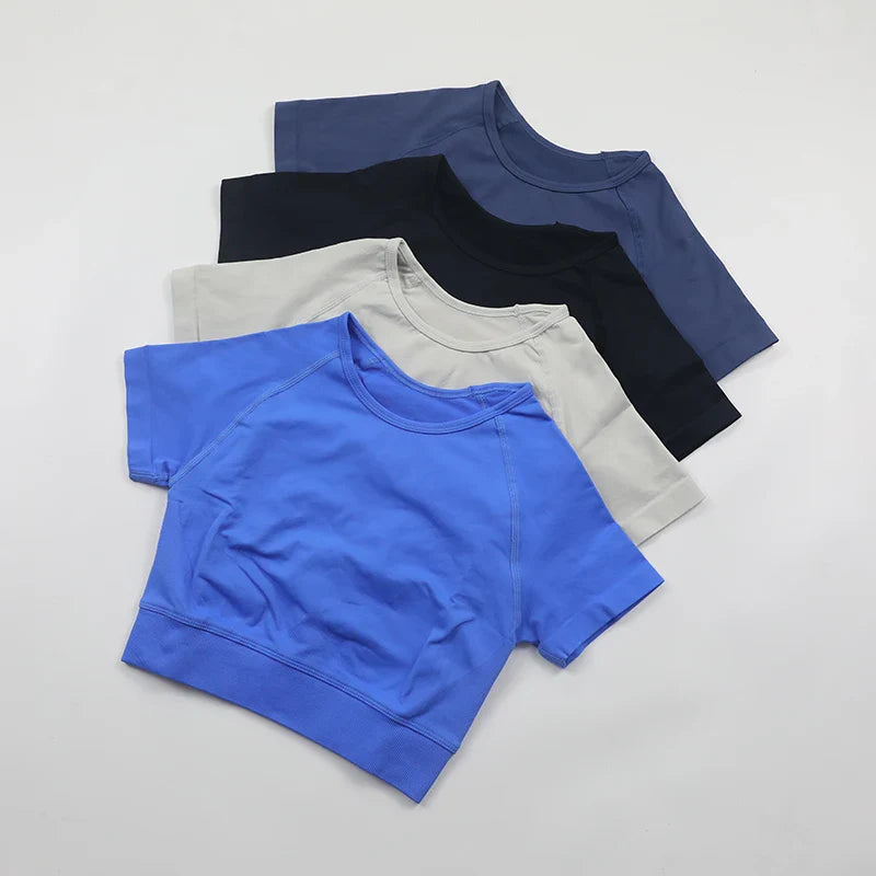 Impact Crop Top Women Short Sleeve Yoga Shirts Slim Fit Seamless Workout Top T-shirt Gym Clothes Woman Sportwear