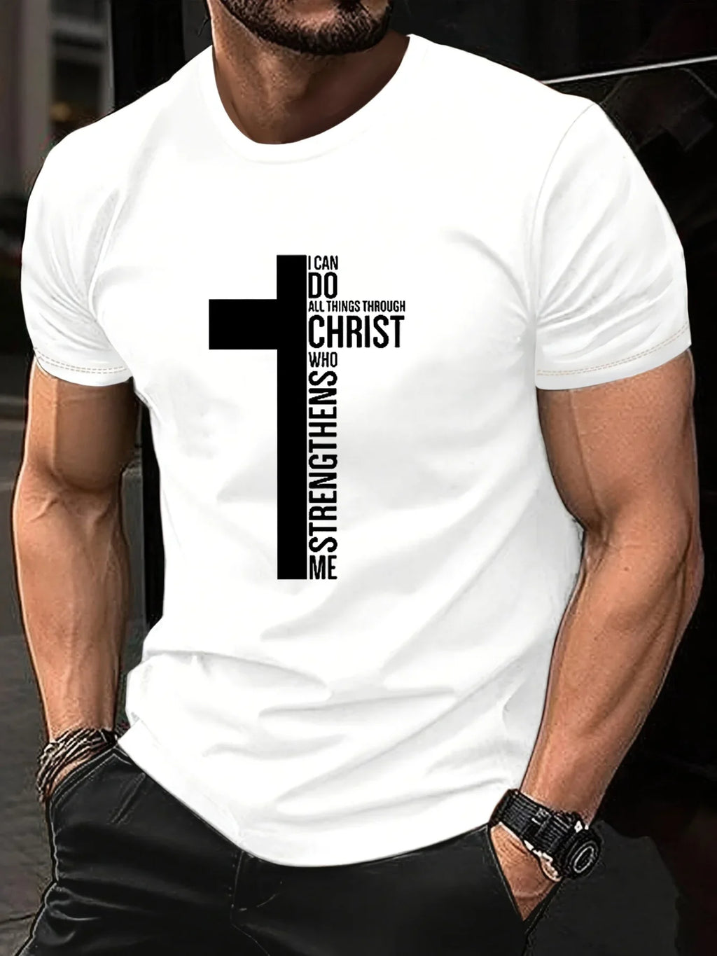 Men's Summer 100 Cotton Fashionable Casual Loose Large Cross Graphic Printed Sports Round Neck Short Sleeve T-shirt Top