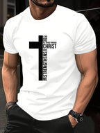 Men's Summer 100 Cotton Fashionable Casual Loose Large Cross Graphic Printed Sports Round Neck Short Sleeve T-shirt Top