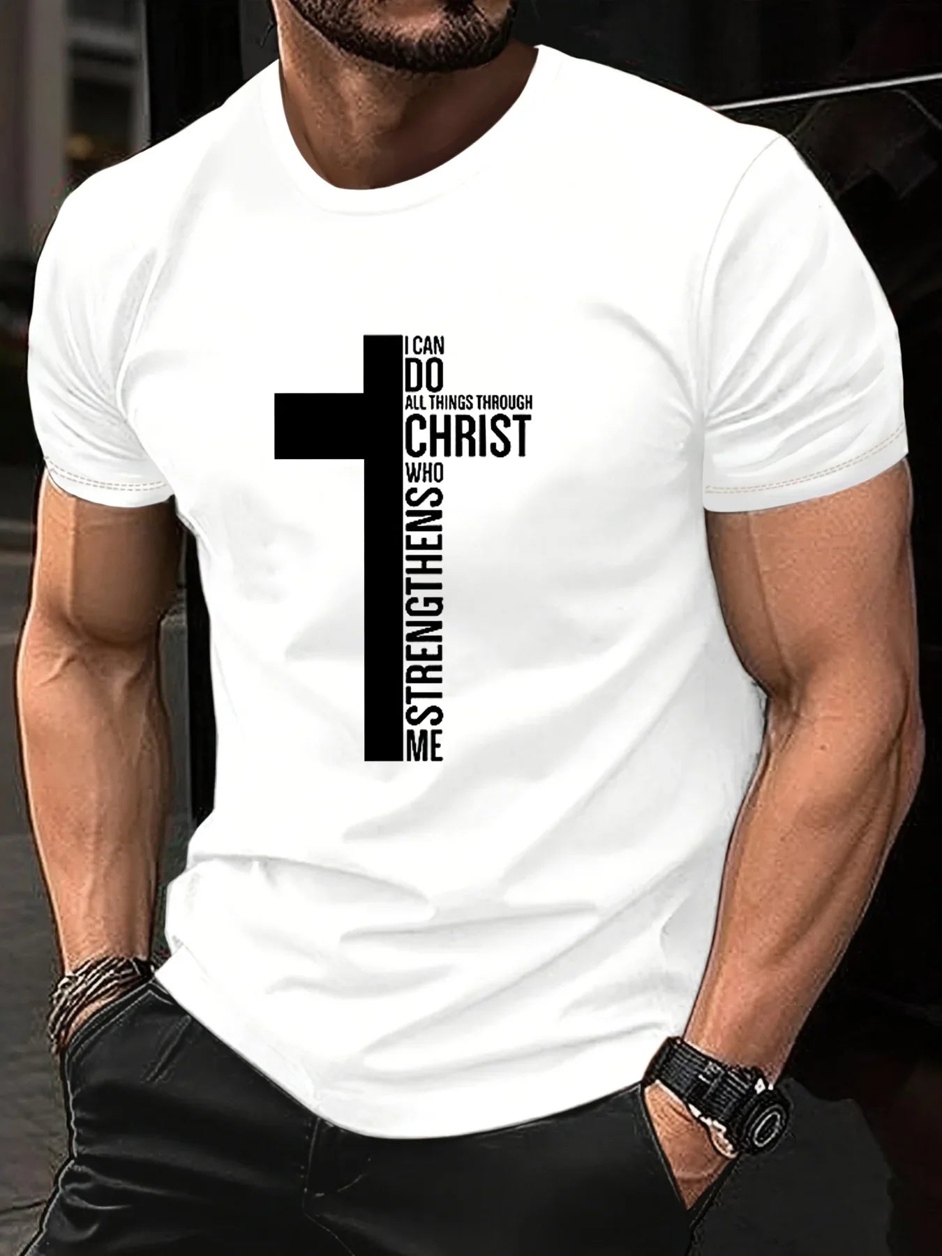 Men's Summer 100 Cotton Fashionable Casual Loose Large Cross Graphic Printed Sports Round Neck Short Sleeve T-shirt Top