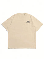 Summer men's 100% pure cotton casual loose plus size Letter And Mountain pattern printed round neck short sleeved T-shirt top