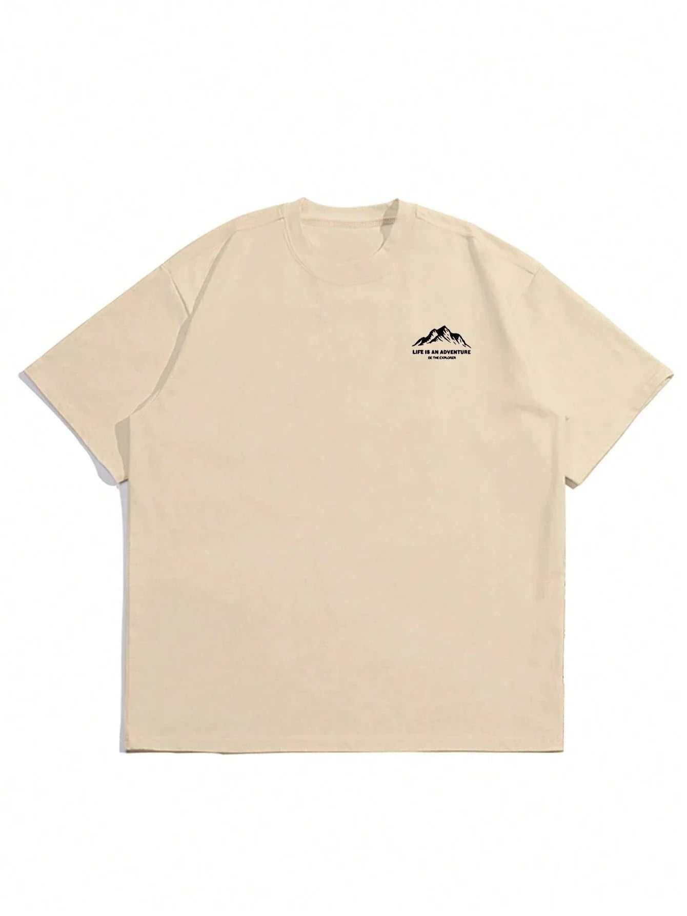 Summer men's 100% pure cotton casual loose plus size Letter And Mountain pattern printed round neck short sleeved T-shirt top