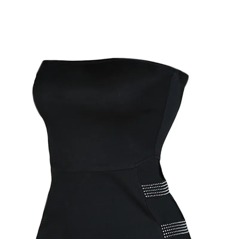 Women Sexy Tube Pencil Dress Sexy Club Summer Clothes Fashion Solid Color Rhinestone Hollow Skinny Mini Dress