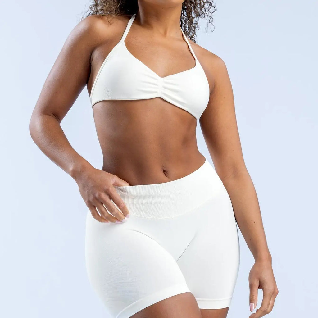 DLOGO With Logo Impact Strappy Bra Top Women High Support Impact Thin Strap Halter Sport Seamless Bras Scrunch Workout Yoga Tank