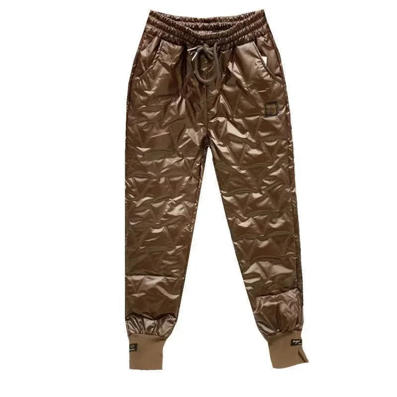 Winter Oversized Down Cotton Pencil Pants Warm Korean Fashion Slim Thick Women Pantalones Casual High Wais Black Trousers 4XL